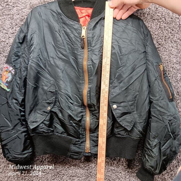 Vintage MA1 Black Flight Jacket‎ Reversible Orange Lining Camel Ciggarettes - Picture 7 of 16